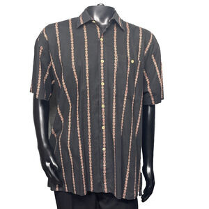 Vtg Natural Issue By Feldini Mens L Shirt Blk Ornate Vertical Stripe Boho Cotton
